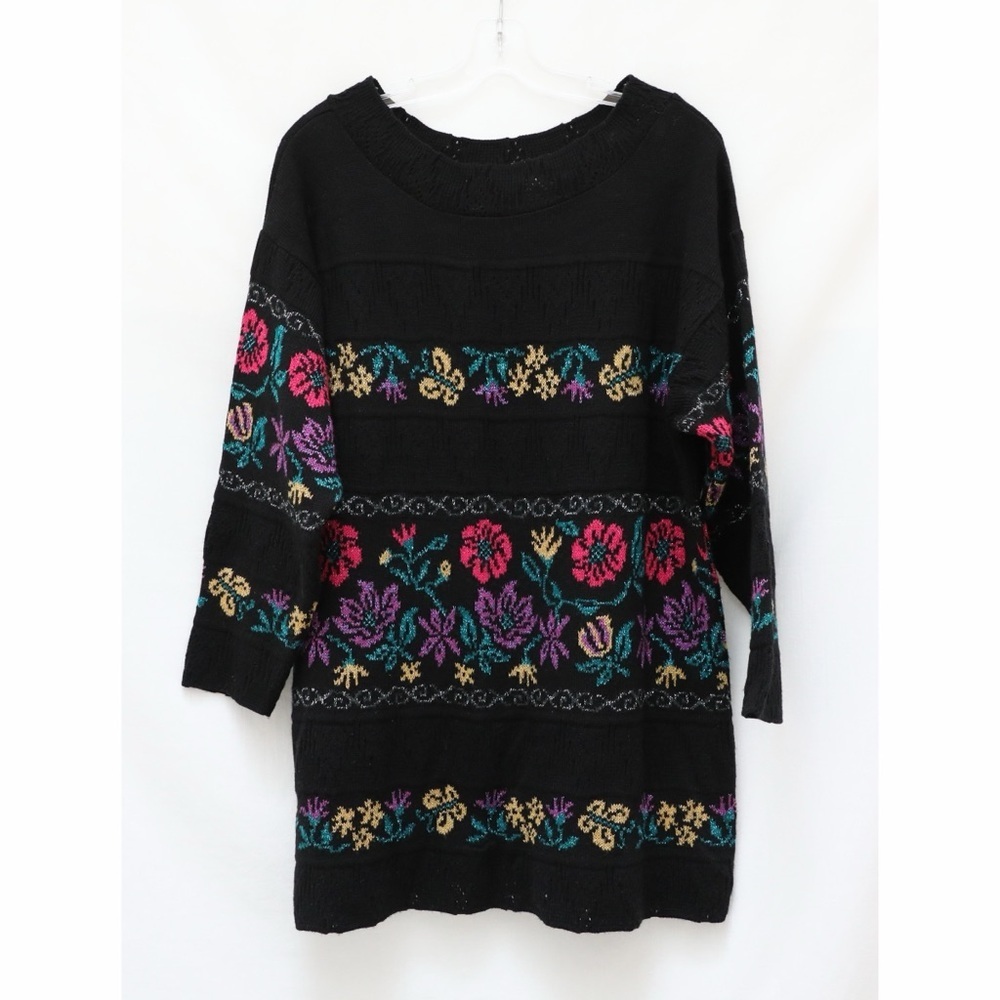 Vintage Jessica sweater dress 80s 90s black M/L festive metallic 14